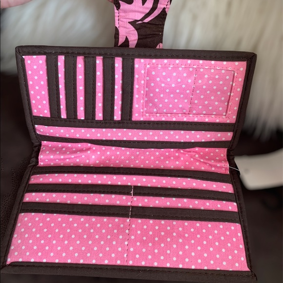 Belvah Pink/Brown Quilted Cotton Damask Wallet - Picture 3 of 6